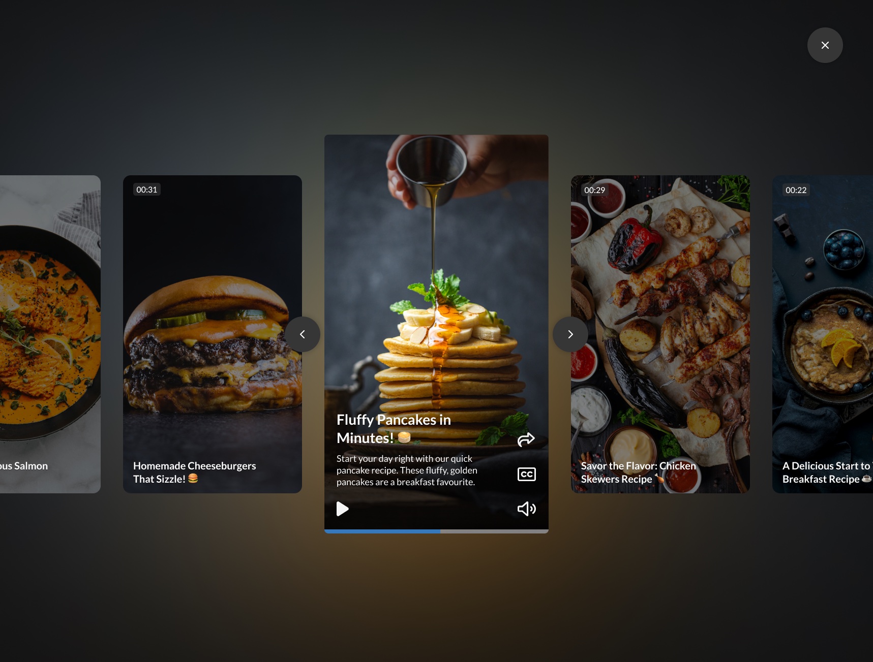 The fullscreen Shorts player on desktop, with one video in focus and neighbouring videos on both sides.